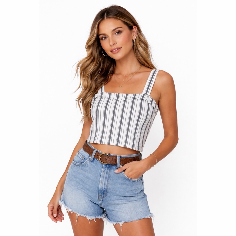NWT American Eagle Linen Blend Striped Cropped Square Neck Tank